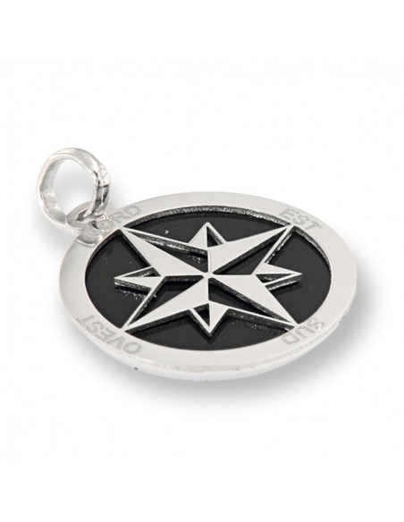 Ciondolo Oro Bianco Piastra Tonda Nera Rosa Venti [9ab6cc06]