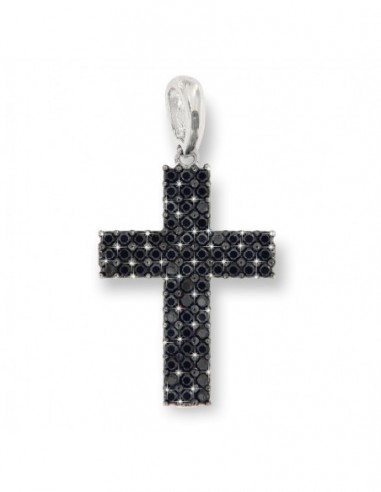 Ciondolo Oro Bianco Croce Zirconi Neri/Bianchi [d276aa13]