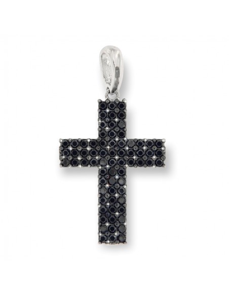 Ciondolo Oro Bianco Croce Zirconi Neri/Bianchi [d276aa13]