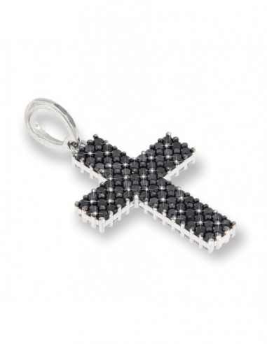 Ciondolo Oro Bianco Croce Zirconi Neri/Bianchi [1343a504]