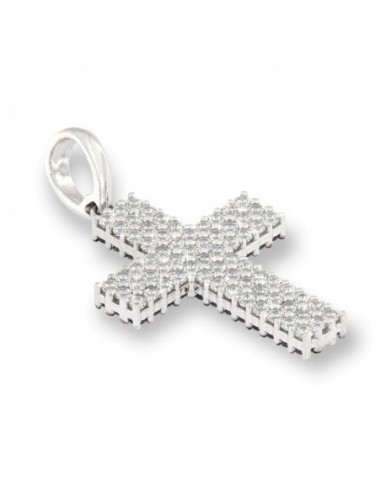 Ciondolo Oro Bianco Croce Zirconi Neri/Bianchi [a45e6400]