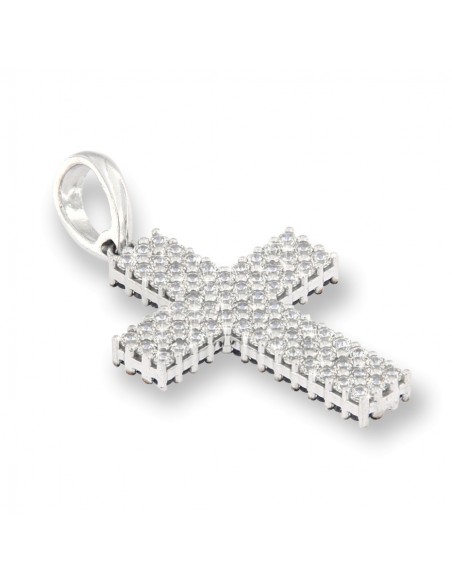 Ciondolo Oro Bianco Croce Zirconi Neri/Bianchi [a45e6400]