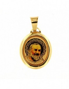 CIONDOLO ORO GIALLO PADRE PIO INCISO SMALTATO [9915cc89]