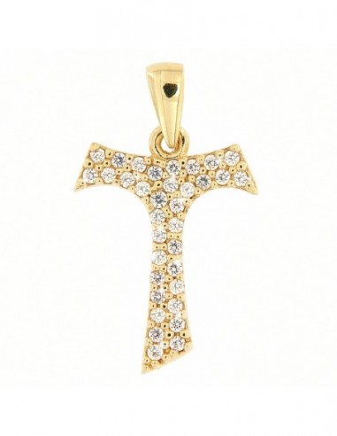 Ciondolo Oro Giallo Croce Con ZIrconi Bianchi [9c458b97]