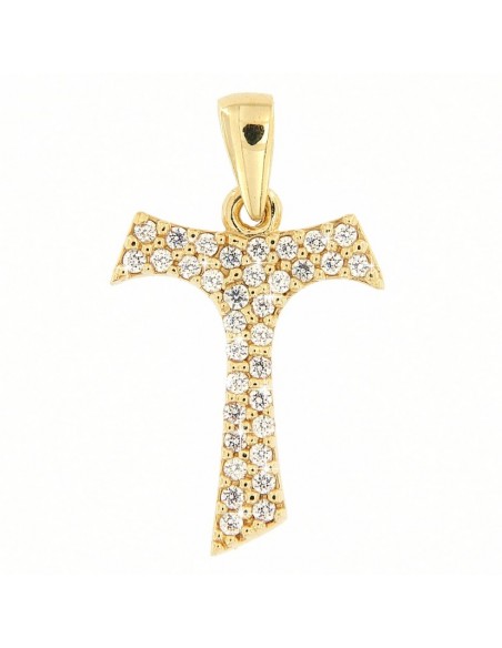 Ciondolo Oro Giallo Croce Con ZIrconi Bianchi [9c458b97]
