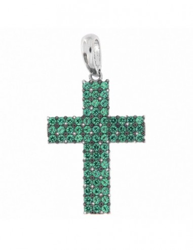 Ciondolo Oro Bianco Croce Zirconi Verdi E Bianchi [4563c89a]