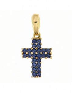 Ciondolo Oro Giallo Croce Zirconi Blu/Bianchi 13MM [9cf29656]