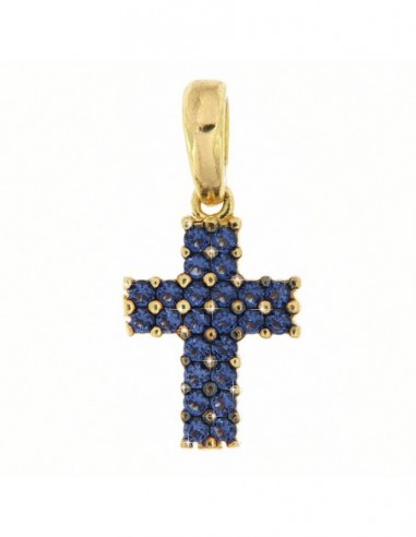 Ciondolo Oro Giallo Croce Zirconi Blu/Bianchi 13MM [9cf29656]