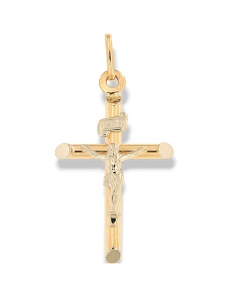 Ciondolo Oro Giallo Crocifisso Gesù Rilievo [879e3409]