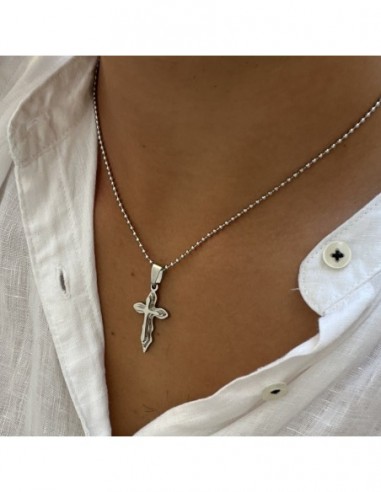 Collana Acciaio Sfere Ciondolo Crocifisso [180f1650]