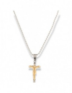 Collana Acciaio Sfere Ciondolo Crocifisso Dorato [c6ac22d3]