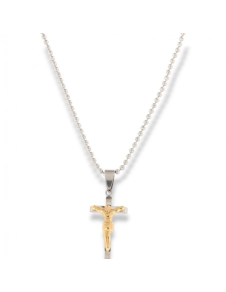 Collana Acciaio Sfere Ciondolo Crocifisso Dorato [c6ac22d3]