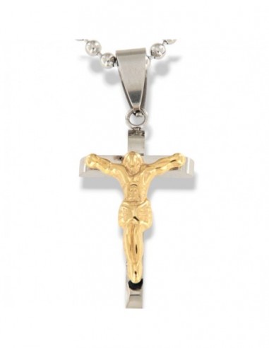 Collana Acciaio Sfere Ciondolo Crocifisso Dorato [26e7be56]