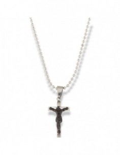 Collana Acciaio Sfere Ciondolo Crocifisso Brunito [71b1e3d7]