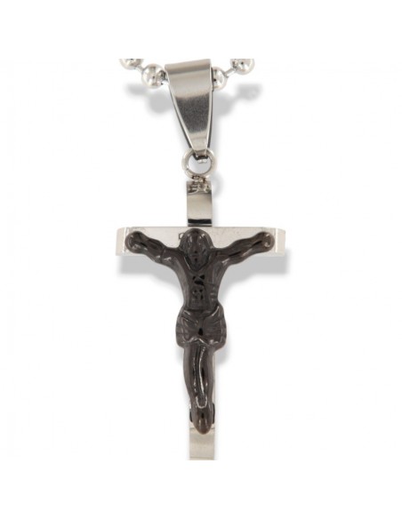 Collana Acciaio Sfere Ciondolo Crocifisso Brunito [a14b6657]