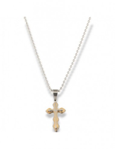 Collana Acciaio Sfere Ciondolo Crocifisso Dorato [74e1a4c9]