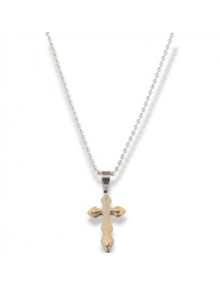 Collana Acciaio Sfere Ciondolo Crocifisso Dorato [74e1a4c9]
