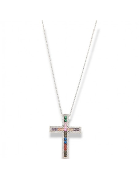 Collana Acciaio Crocifisso Zirconi Colorati [c3fc65cd]