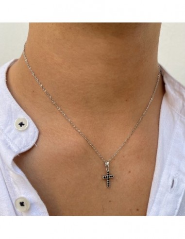 Collana Acciaio Crocifisso Zirconi Neri [8d481d55]