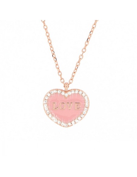 Collana Argento Rosato Catena Pendente Cuore Rosa [3a16ab76]