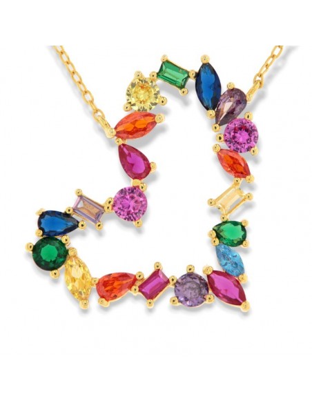 Collana Argento Dorato Cuore Zirconi Colorati [97ceee9e]
