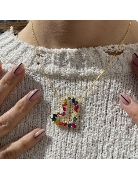 Collana Argento Dorato Cuore Zirconi Colorati [073e9b04]