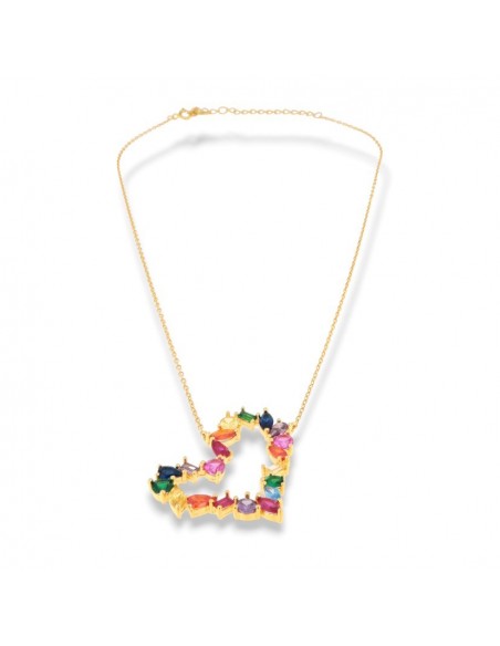 Collana Argento Dorato Cuore Zirconi Colorati [b0235a00]
