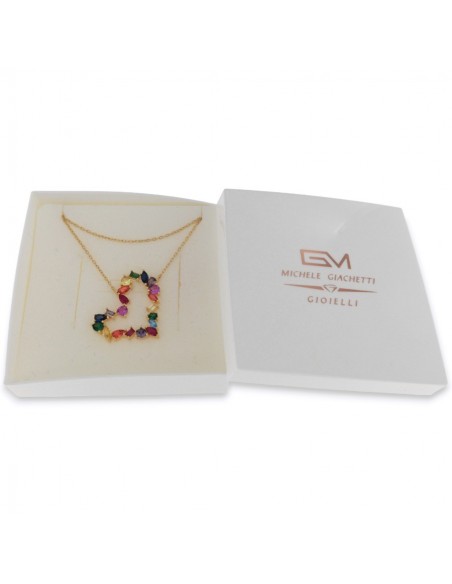 Collana Argento Dorato Cuore Zirconi Colorati [026edc1a]