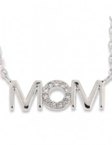 Collana Argento Rodiato Scritta MOM Zirconi Bia. [44ff3e6e]