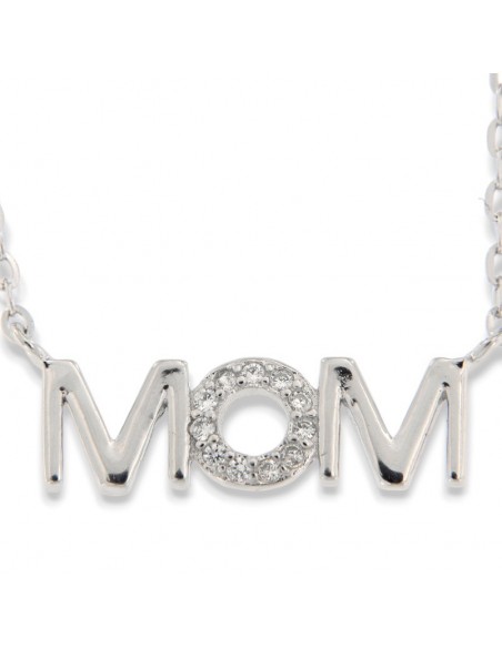 Collana Argento Rodiato Scritta MOM Zirconi Bia. [44ff3e6e]