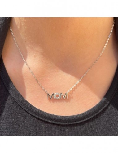 Collana Argento Rodiato Scritta MOM Zirconi Bia. [bc0f997b]