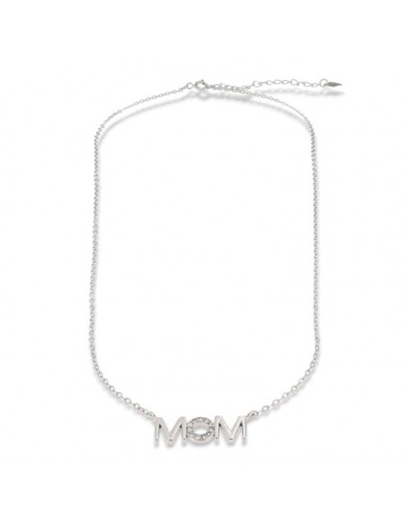 Collana Argento Rodiato Scritta MOM Zirconi Bia. [b8712ad3]
