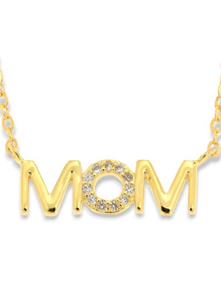 Collana Argento Dorato Scritta MOM Zirconi Bia. [f3e2ff6a]