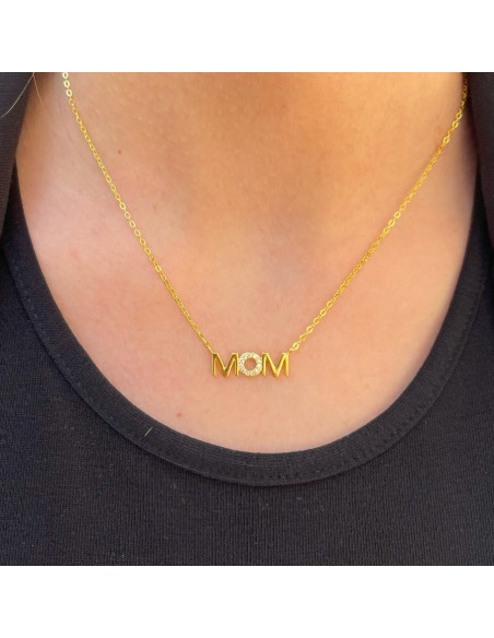 Collana Argento Dorato Scritta MOM Zirconi Bia. [88c033d6]