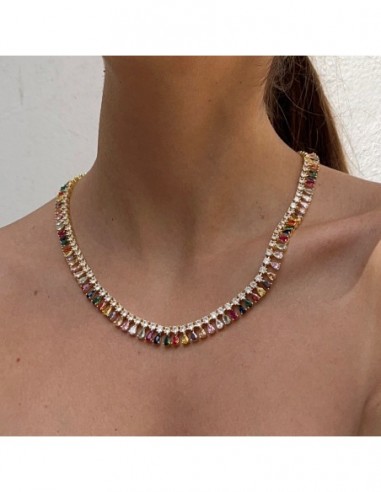 Collana Argento Dorato Goccie Zirconi Colorati [61de9cb7]