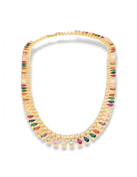 Collana Argento Dorato Goccie Zirconi Colorati [d3931aad]