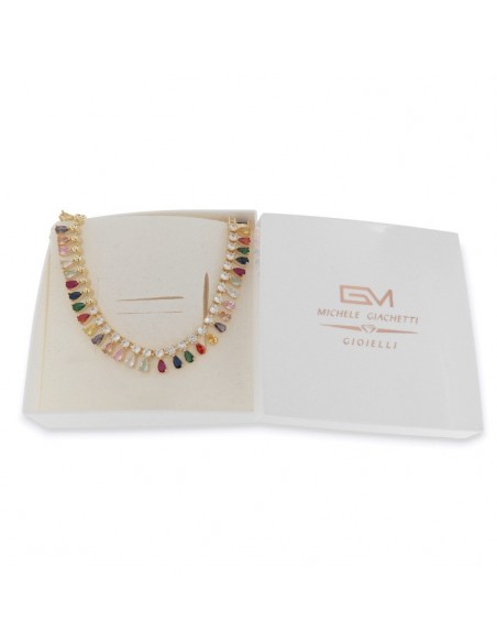 Collana Argento Dorato Goccie Zirconi Colorati [bda898a4]