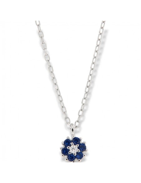 Collana Argento Rodiato Puntouce Fiore Zirconi Blu [98501c3e]