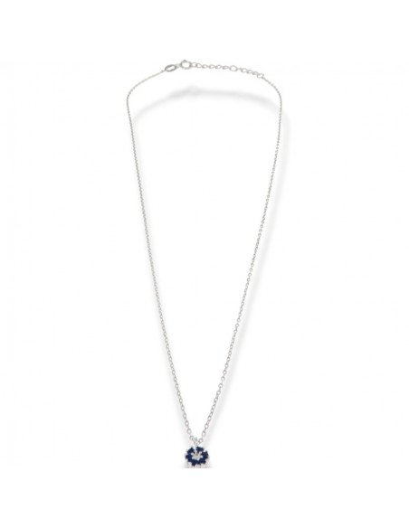 Collana Argento Rodiato Puntouce Fiore Zirconi Blu [690b40bc]