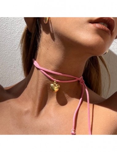 Collana Alcantara Rosa Cuore Argento Dorato [ee203465]