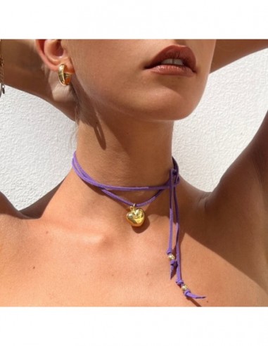 Collana Alcantara Viola Cuore Argento Dorato [698cec64]