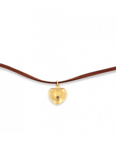 Collana Alcantara Marrone Cuore Argento Dorato [dbb14355]
