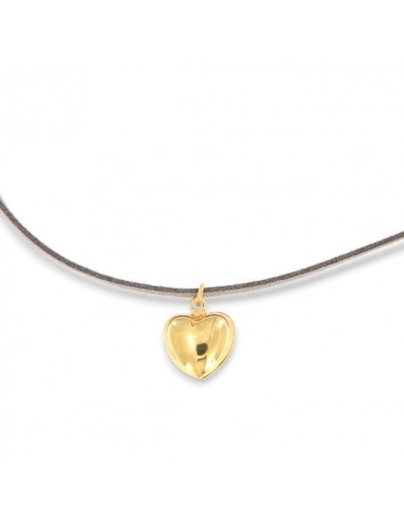 Collana Alcantara Grigio Cuore Argento Dorato [6cac8251]