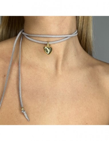 Collana Alcantara Grigio Cuore Argento Dorato [08ea8481]