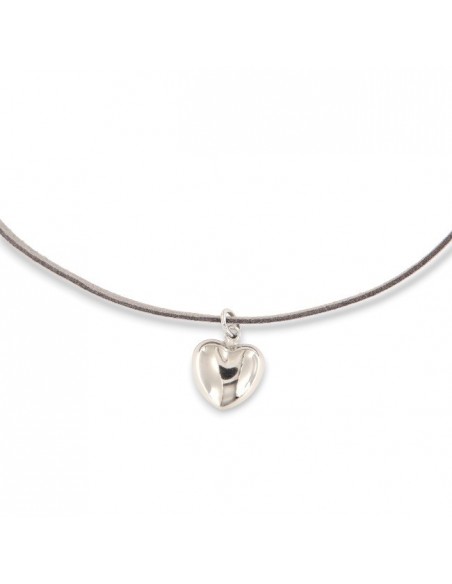 Collana Alcantara Grigio Cuore Argento Rodiato [bf9d52a1]