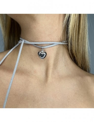 Collana Alcantara Grigio Cuore Argento Rodiato [00b8f452]