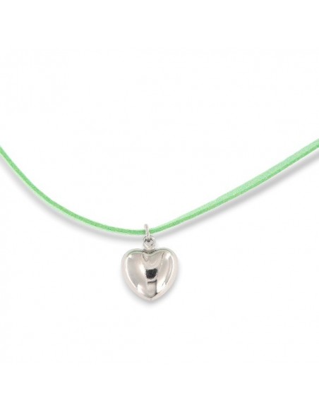 Collana Alcantara Verde Cuore Argento Rodiato [088093a5]