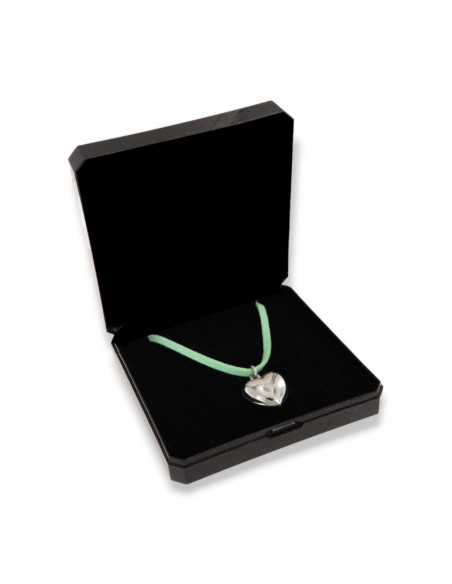 Collana Alcantara Verde Cuore Argento Rodiato [3009ed57]
