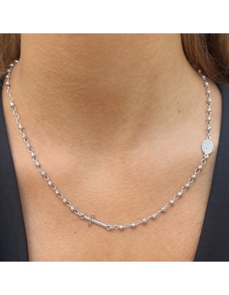 Collana Argento Rodiato Rosario Sfere Grige [0ee14551]