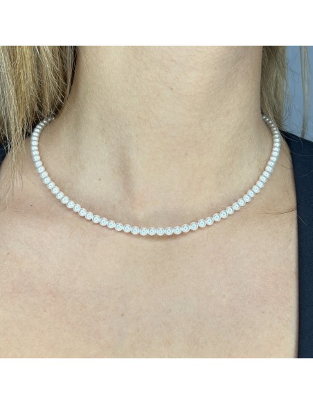Collana Perle Bianche 4MM Chiusura Argento Rodiato [1c0a9655]